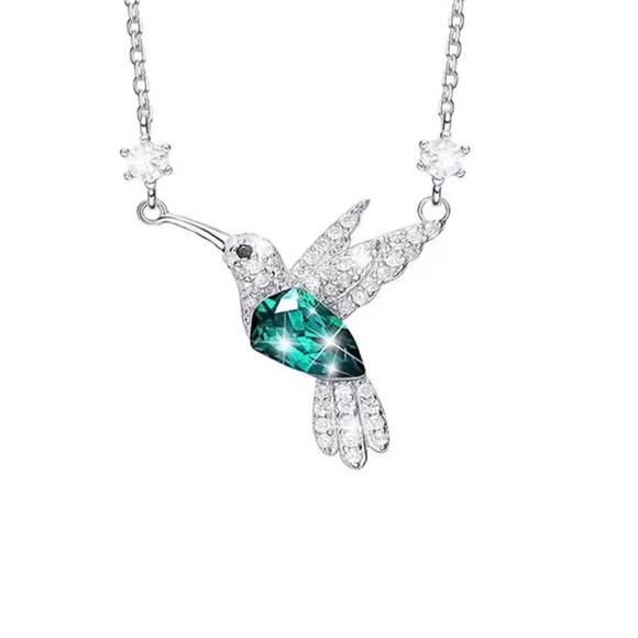 Vintage Hummingbird Green Silver Necklace - Picture 3 of 3